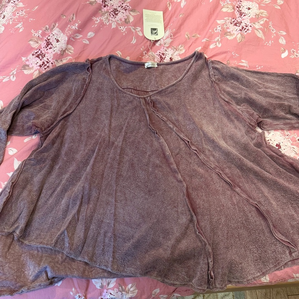 Krista Larson Fuzzy Billowy Shirt - Merlot Distress HCSW - NWT - OS
